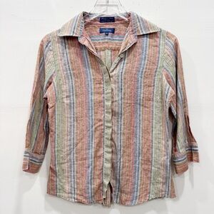 Faconnable Vintage Linen Stripe Button Up Shirt X-Small Colorful Lagenlook
